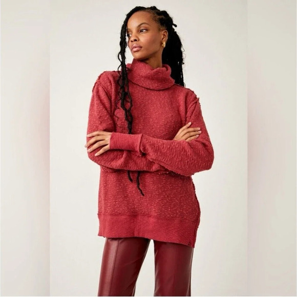 We The Free Free People Tommy Turtle Sweater Oversized Cowl in Blended Berry L - Picture 1 of 7